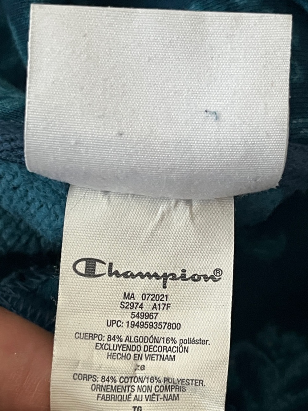 Champion Teal Brocade Reverse Weave Sweatshirt Hoodie Size XL - Picture 6 of 7